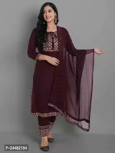 Women Viscose Rayon Kurta Pant Dupatta Set-thumb0