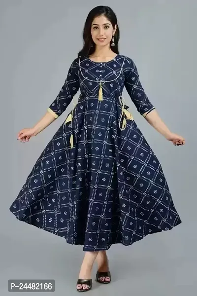 Women Printed Viscose Rayon Anarkali Kurta Multicolor-thumb0