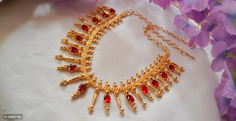 Gold tone kerala style red-white nagapadam necklace premium quality