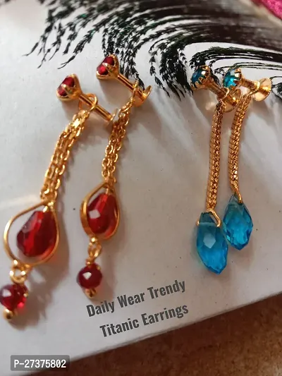 Red and Blue Titanic Colorful Daily Wear Pretty Earrings For Students College girls Teens Ladies woman's Daily casual wear