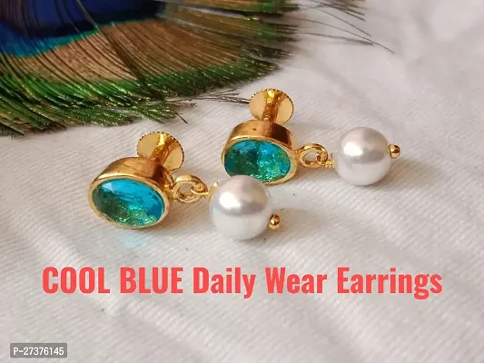 Attractive Pacific Blue Retro Green Pearl Earrings For Girls Teens Students School College Daily Casual Wear