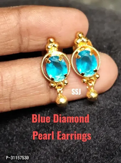 Sea Blue Sparkle: Luxurious Pearl Earrings-thumb0