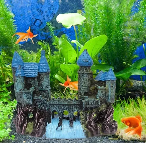 Small Ancient Castle Resin Background for Small Fish Tank Aquarium Accessories Fish Hide House Beautiful Aquarium Decoration Ornament (16 x 6.5 x 13 cm)