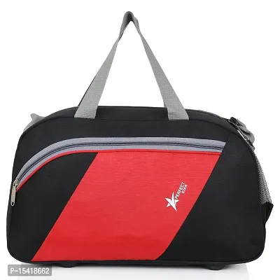 Perfect Star 40 Liter Waterproof Polyester Small Duffle Bag Ultra Light Travel Duffel Bag for Men  Women (Black-Red)