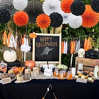 Hanging Party Decorations Set Tissue Paper Fan Paper Pom Poms Flowers For Wedding Birthday Bachelorette Graduation Party Kit (D-8 Orange+Black+White, Pack Of 18 Pc)-thumb1