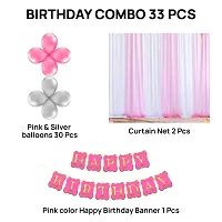 Birthday Decoration Items Kit | Vibrant Balloons, Stunning Decorative Curtain Net, Happy Birthday Banner | Ideal For Birthdays, Celebrations, And Events 33-Piece Combo (Pink  Silver)-thumb1