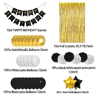 Birthday Decoration Kit: 43-Piece Combo - 30 Balloons, 2 Decorative Curtain Nets, 1 Happy Birthday Banner, 8 Black  White Pom Poms, 2 Star Foil Balloons (Gold, White  Black)-thumb1