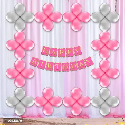 Birthday Decoration Items Kit | Vibrant Balloons, Stunning Decorative Curtain Net, Happy Birthday Banner | Ideal For Birthdays, Celebrations, And Events 33-Piece Combo (Pink  Silver)