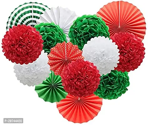 Hanging Party Decorations Set Tissue Paper Fan Paper Pom Poms Flowers For Wedding Birthday Bachelorette Graduation Party Kit (D-7 Christmas Theme, Pack Of 18 Pc)