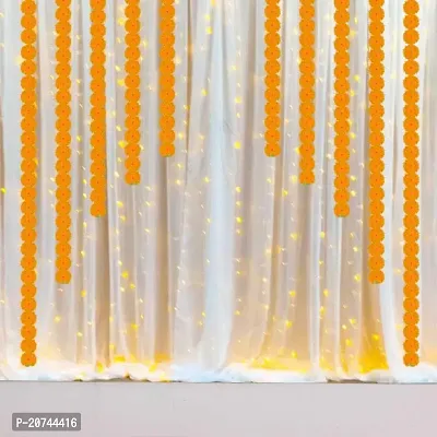Ganpati Haldi Mehndi Decoration Combo: White Net Curtain Cloth Backdrop With Artificial Marigold Flowers - Perfect For Ganesh Chaturthi,Haldi Mehndi | Marigold Garlands Decoration 2