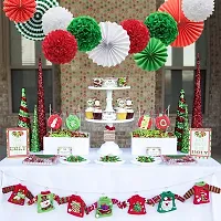 Hanging Party Decorations Set Tissue Paper Fan Paper Pom Poms Flowers For Wedding Birthday Bachelorette Graduation Party Kit (D-7 Christmas Theme, Pack Of 18 Pc)-thumb1