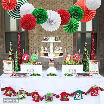 Hanging Party Decorations Set Tissue Paper Fan Paper Pom Poms Flowers For Wedding Birthday Bachelorette Graduation Party Kit (D-7 Christmas Theme, Pack Of 18 Pc)-thumb2