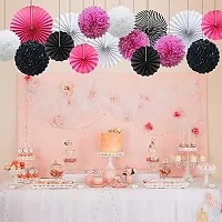 Hanging Party Decorations Set Tissue Paper Fan Paper Pom Poms Flowers For Wedding Birthday Bachelorette Graduation Party Kit (D-9 Pink+Black+White, Pack Of 18 Pc)-thumb1