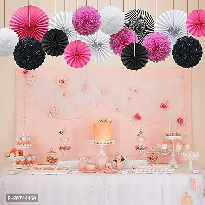 Hanging Party Decorations Set Tissue Paper Fan Paper Pom Poms Flowers For Wedding Birthday Bachelorette Graduation Party Kit (D-9 Pink+Black+White, Pack Of 18 Pc)-thumb2