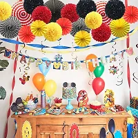 Hanging Party Decorations Set Tissue Paper Fan Paper Pom Poms Flowers For Wedding Birthday Bachelorette Graduation Party Kit (D-12 Red+Yellow+Black, Pack Of 18 Pc)-thumb1