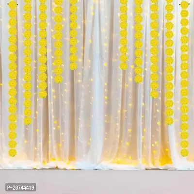 Ganpati Haldi Mehndi Decoration Combo: White Net Curtain Cloth Backdrop With Artificial Marigold Flowers - Perfect For Ganesh Chaturthi, Haldi Mehndi | Marigold Garlands Decoration