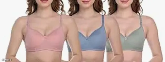 Fancy Multicoloured Cotton Blend Solid Bra For Women Pack Of 3-thumb0