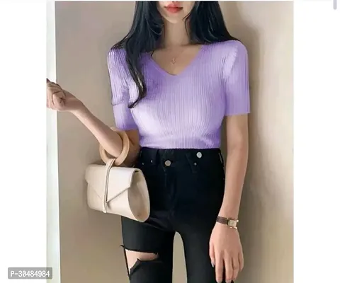 Elegant Purple Lycra Solid Top For Women