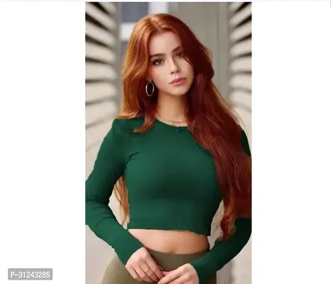 Stylish Green Lycra Solid Top For Women