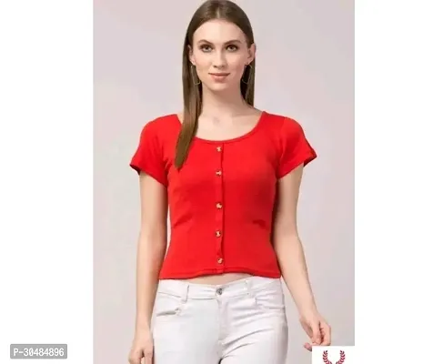 Elegant Red Lycra Solid Top For Women-thumb0