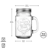 SAVE Mason Jar with Stainless Steel Straw | 450ml | Side handle | 2 Lids - 1 with Hole, 1 without Hole | Stylish Embossing Design (Straight Straw + Cleaning Brush)-thumb2