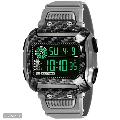 Stylish Silver Silicone Digital Watch For Men-thumb0