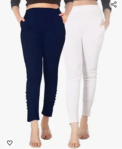 Elegant Blend Solid Jeggings For Women And Girls- Pack Of 2