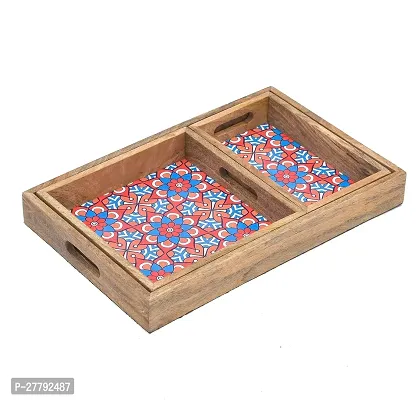 Naturahive Multi Blue Printed Wooden Serving Tray set of 3 with handles for Coffee/Tea/Drinks/cakes/snacks for kitchen ,home,table/office/Restaurant /decoration/gifting Printed Tray (17*10,10*10,10*6)-thumb2