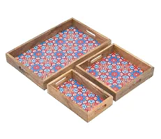 Naturahive Multi Blue Printed Wooden Serving Tray set of 3 with handles for Coffee/Tea/Drinks/cakes/snacks for kitchen ,home,table/office/Restaurant /decoration/gifting Printed Tray (17*10,10*10,10*6)-thumb3