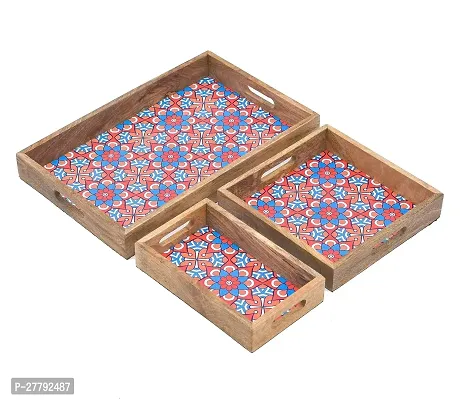 Naturahive Multi Blue Printed Wooden Serving Tray set of 3 with handles for Coffee/Tea/Drinks/cakes/snacks for kitchen ,home,table/office/Restaurant /decoration/gifting Printed Tray (17*10,10*10,10*6)-thumb4