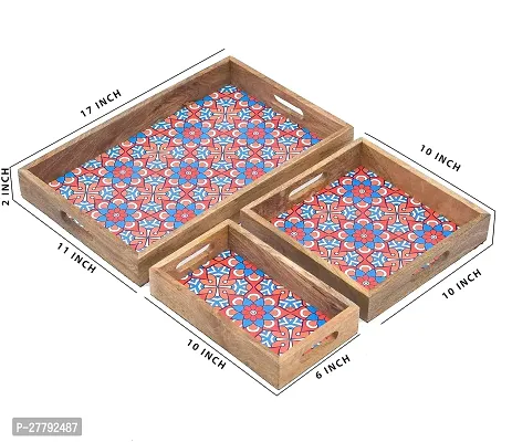 Naturahive Multi Blue Printed Wooden Serving Tray set of 3 with handles for Coffee/Tea/Drinks/cakes/snacks for kitchen ,home,table/office/Restaurant /decoration/gifting Printed Tray (17*10,10*10,10*6)-thumb5