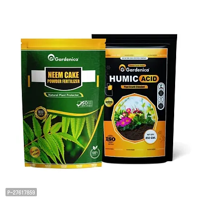 Gardenica Humic Acid And Neem Cake Powder Combo Humic Acid 98  potassium Humate and water soluble Organic Fertilizer For all plants and Neem Cake Fertilizer Powerhouse Pest Repellent-thumb0