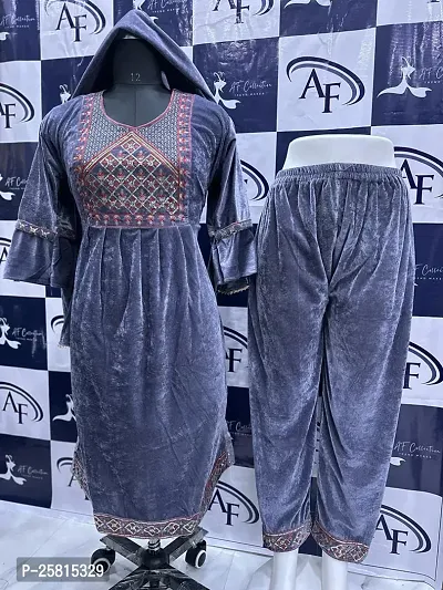 Elegant Grey Banglori Silk Embellished A-Line Kurta, Bottom and Dupatta Set For Women