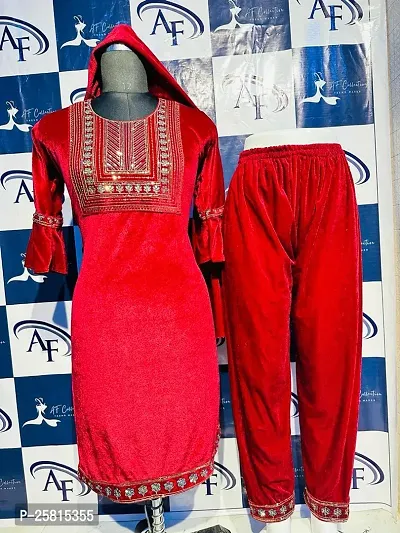 Elegant Red Banglori Silk Embellished A-Line Kurta, Bottom and Dupatta Set For Women-thumb0