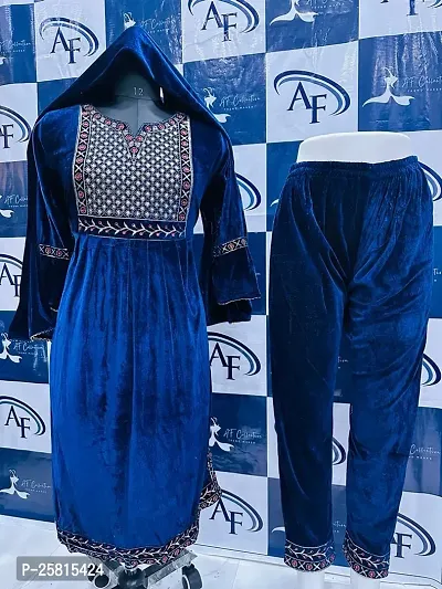 Elegant Navy Blue Banglori Silk Embellished A-Line Kurta, Bottom and Dupatta Set For Women-thumb0