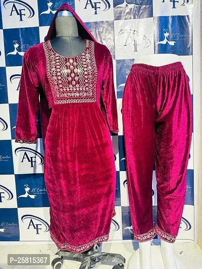 Elegant Maroon Banglori Silk Embellished A-Line Kurta, Bottom and Dupatta Set For Women