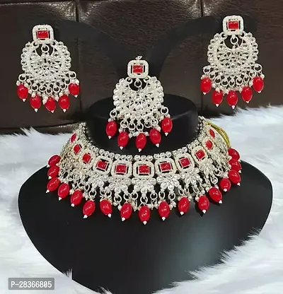 Stylish Red Alloy Pearl Jewellery Set For Women