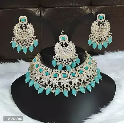 Stylish Blue Alloy Pearl Jewellery Set For Women