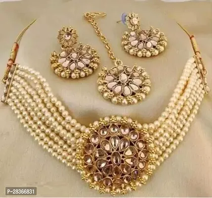 Stylish White Alloy Pearl Jewellery Set For Women-thumb0