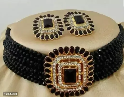 Stylish Black Alloy American Diamond Jewellery Set For Women-thumb0