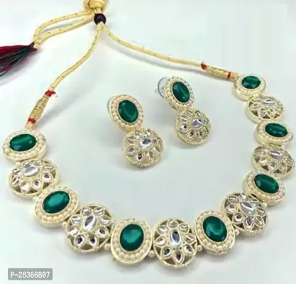 Stylish Green Alloy American Diamond Jewellery Set For Women-thumb0