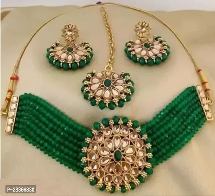 Stylish Green Alloy Pearl Jewellery Set For Women-thumb0