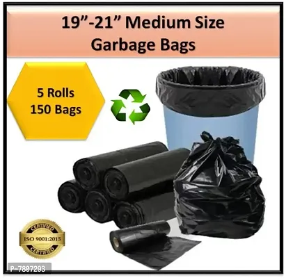 Biodegradable Garbage Bags 19 X 21 Inches Medium Size 150 Bags 5 Rolls Dustbin Bag Trash Bag Black Color-thumb0