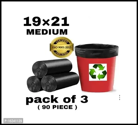 Premium Oxo - Biodegradable Garbage Bags 19 X 21 Inches (Medium) 90 Bags (3 Rolls) Dustbin Bag/Trash Bag - Black Color-thumb0