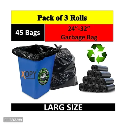 Bags 24 X 32 Inches Large Size 45 Bags 3Rolls Dustbin Bag Trash Bag Black Color-thumb0