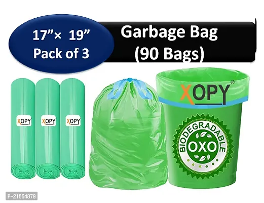 OXO-Biodegradable /Eco Friendly Compostable/ Garbage Bag 17 x 19 Inches 90 Bags (3 Rolls) Dustbin Bag/Trash Bag - Green Color-thumb0
