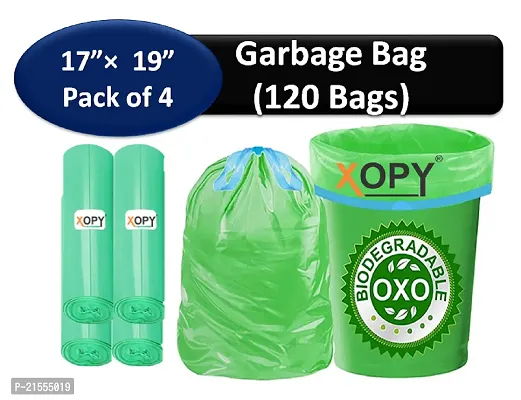 OXO-Biodegradable /Eco Friendly Compostable/ Garbage Bag 17 x 19 Inches 120 Bags (4 Rolls) Dustbin Bag/Trash Bag - Green Color