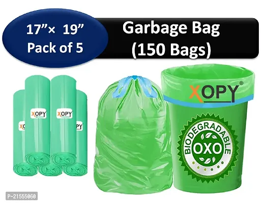 OXO-Biodegradable /Eco Friendly Compostable/ Garbage Bag 17 x 19 Inches 150 Bags (5 Rolls) Dustbin Bag/Trash Bag - Green Color