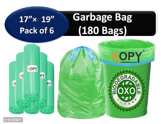 OXO-Biodegradable /Eco Friendly Compostable/ Garbage Bag 17 x 19 Inches 180 Bags (6 Rolls) Dustbin Bag/Trash Bag - Green Color