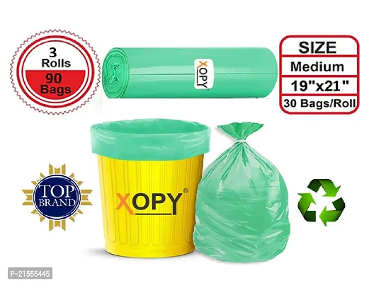 Green Color Biodegradable Garbage Bags 19 X 21 Inches (Medium Size) 90 Bags (3 Rolls) Dustbin Bag/Trash Bag